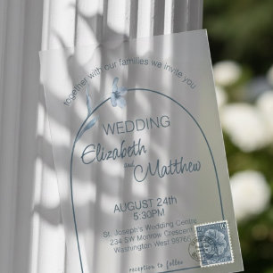 Minimal Arched Pale Blue Floral Cream Wedding Acrylic Invitations