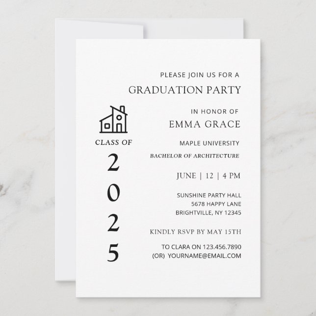 Minimal Architect Architecture Graduation Party  Invitation (Front)