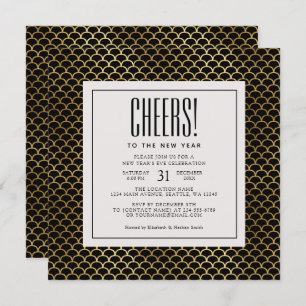 Minimal Art Deco Gold Cheers New Year's Eve Party Invitation