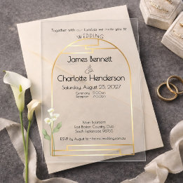 Minimal Art Nouveau Gold Arch Calla Lily Wedding Acrylic Invitations