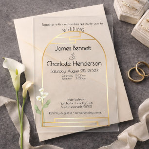 Minimal Art Nouveau Gold Arch Calla Lily Wedding Acrylic Invitations