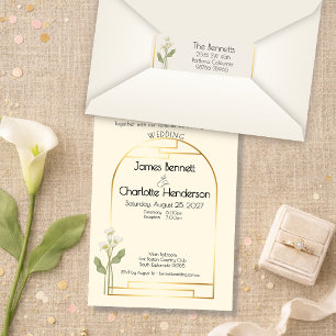 Minimal Art Nouveau Gold Arch Calla Lily Wedding Return Address Label