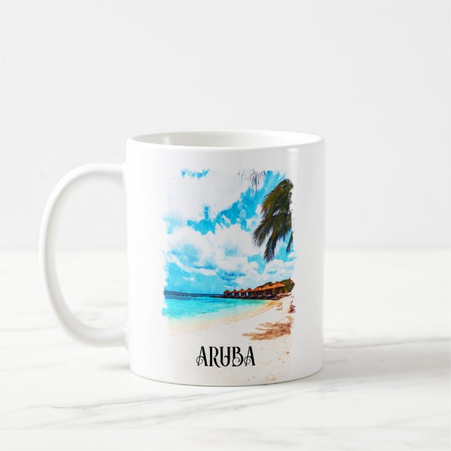 Minimal Aruba Caribbean Island Vacation Coffee Mug (Left)