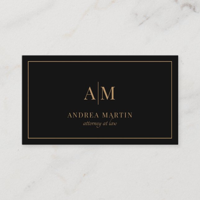 Minimal Attorney Lawyer Modern Gold Monogram Business Card (Front)