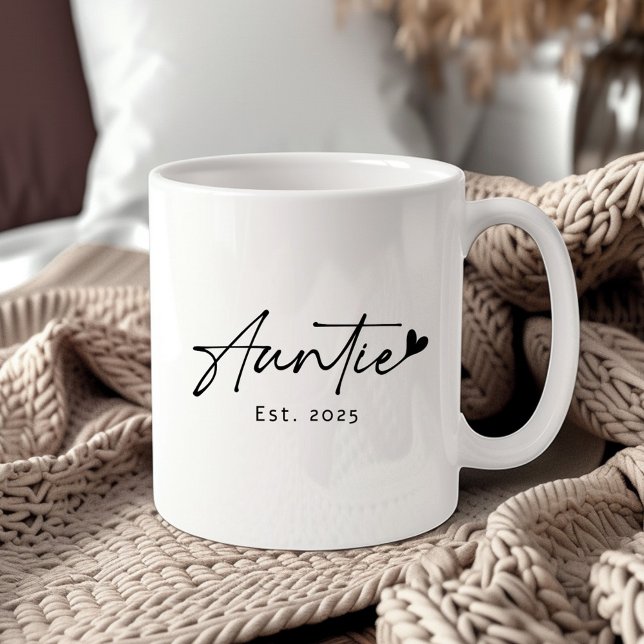 Minimal auntie Est year handwritten script heart Coffee Mug (Minimal auntie Est year handwritten script heart Coffee Mug)