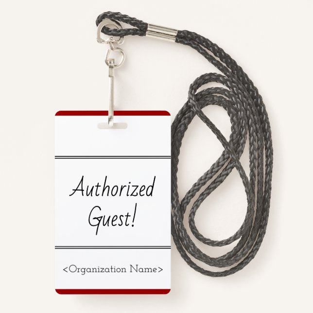 Minimal "Authorised Guest!" Badge ID Badge (Front with Lanyard)