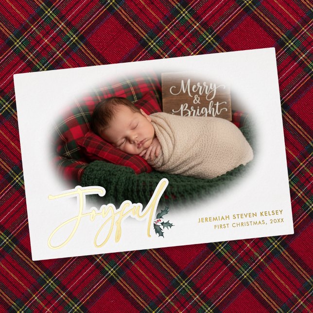 Minimal Baby First Christmas Joyful Foil Holiday Card (Minimal Baby First Christmas Joyful Foil Holiday Card)