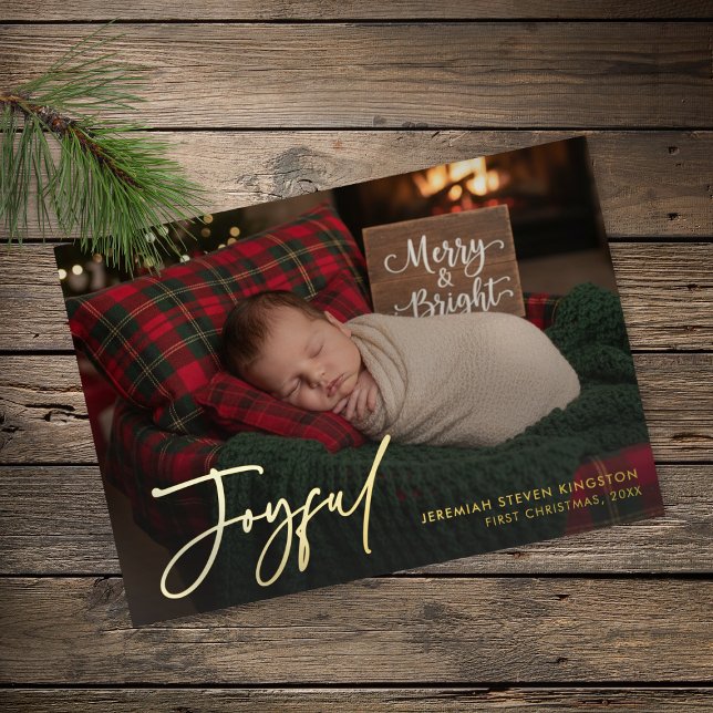 Minimal Baby First Christmas Joyful Photo Foil Holiday Card (Minimal Baby First Christmas Joyful Photo Foil Holiday Card)