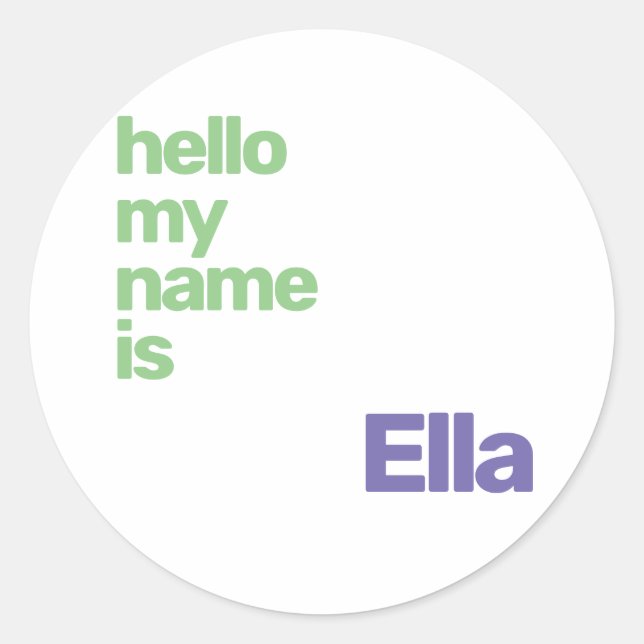 Minimal Baby Name Sticker – Purple “Hello” Tag (Front)
