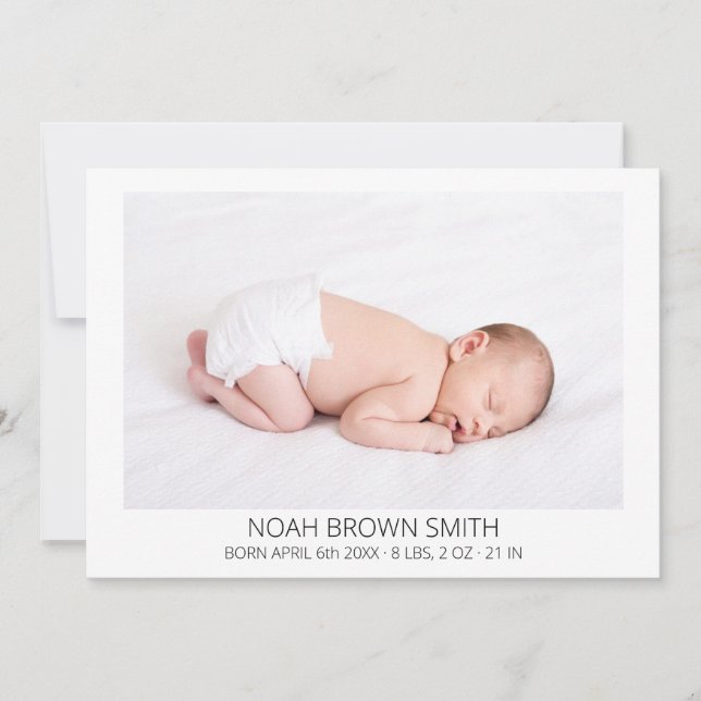 Minimal baby photo birth announcement (Front)