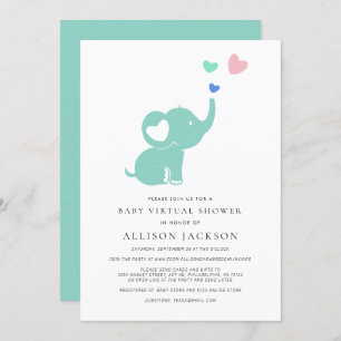 Minimal Baby Virtual Shower Mint Green Elephant Invitation