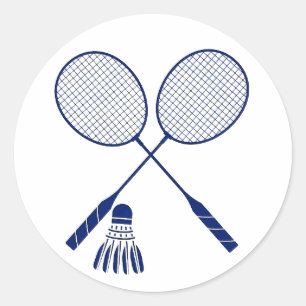 Minimal Badminton Rackets Shuttlecock Birdie Blue Classic Round Sticker