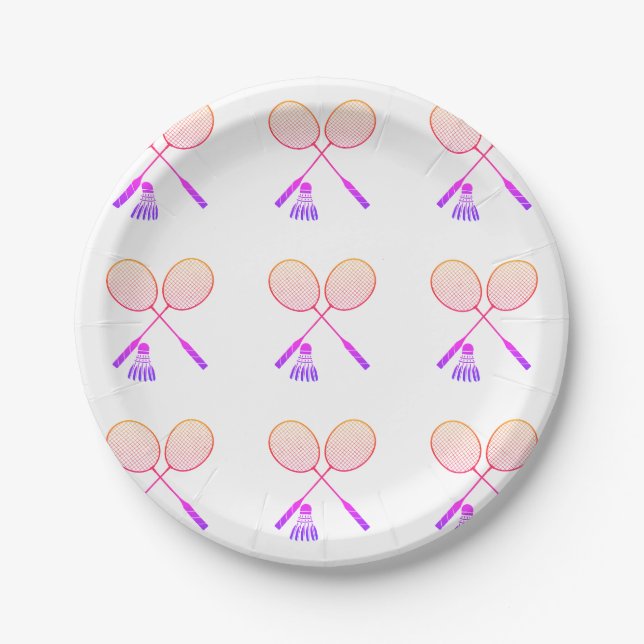 Minimal Badminton Rackets Shuttlecock Birdie   Paper Plate (Front)