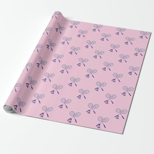 Minimal Badminton Rackets Shuttlecock Birdie Pink  Wrapping Paper (Unrolled)