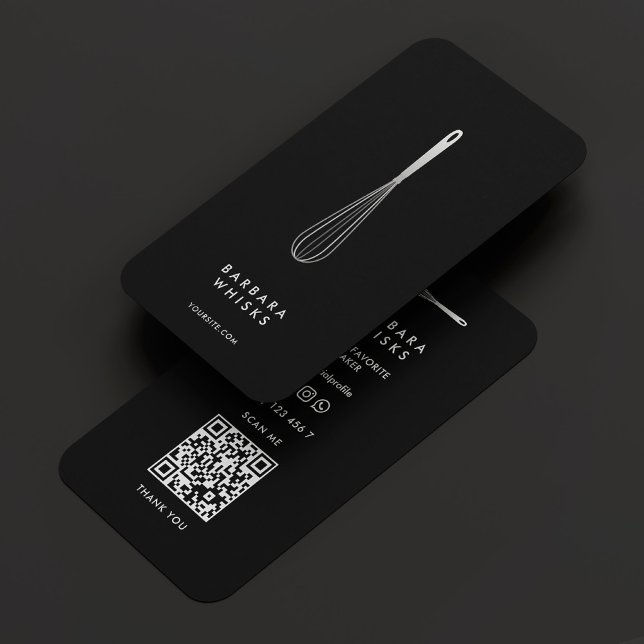 Minimal Baker Pastry Caterer Black Silver Whisk  Business Card (Creator Uploaded)