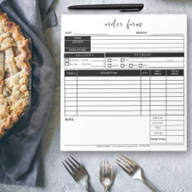 Minimal Bakery Business Black White Order Form 