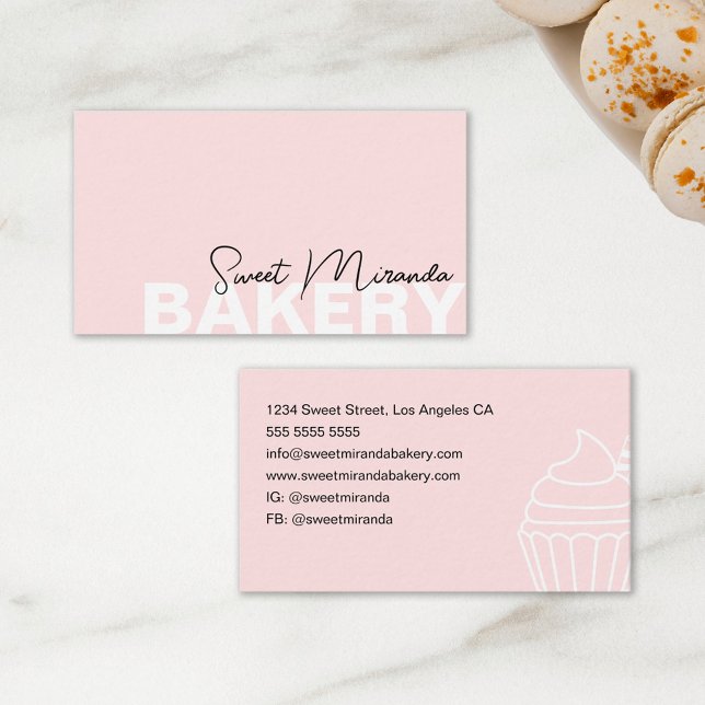 Minimal Bakery Pink Modern Script Cupcake Business Card (Minimal Bakery Pink Modern Script Cupcake Business Card)