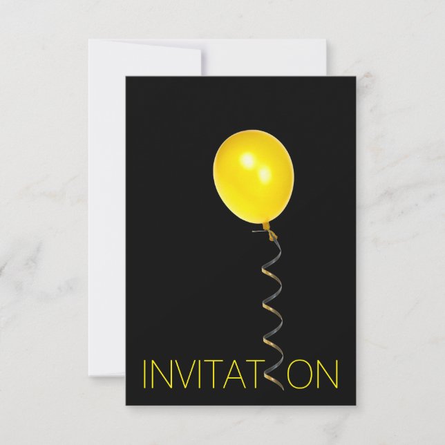 Minimal Ballon Yellow Black Vip Party Invitation (Front)