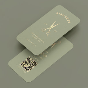 Minimal Barbershop Barber Sage Gold Scissors Business Card