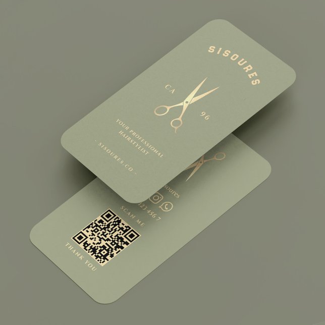 Minimal Barbershop Barber Sage Gold Scissors   Business Card (Minimal Barbershop Barber Sage Gold Scissors Business Card
)