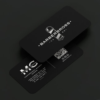 Minimal Barbershop Modern Barber Pole Black Silver Business Card