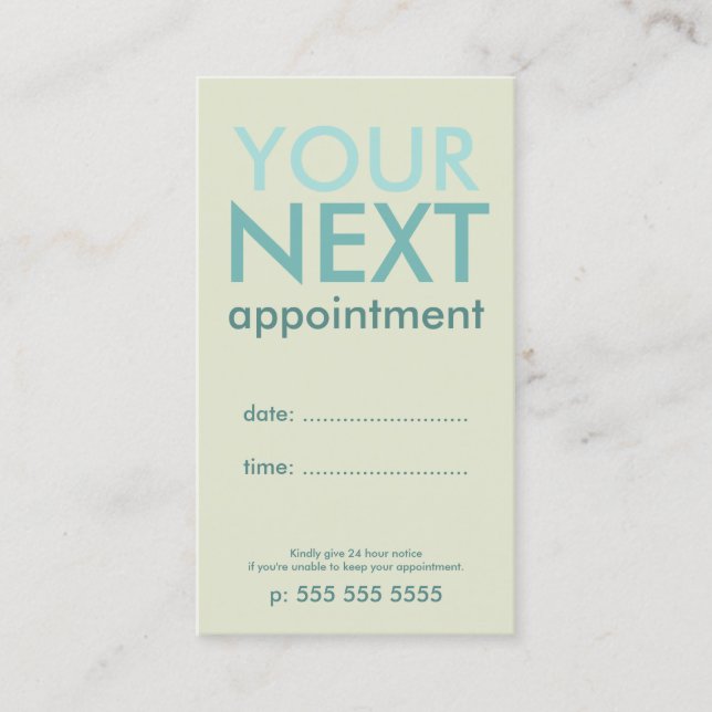 Minimal Basic Appointment Card in Eggshell & Cyan (Front)