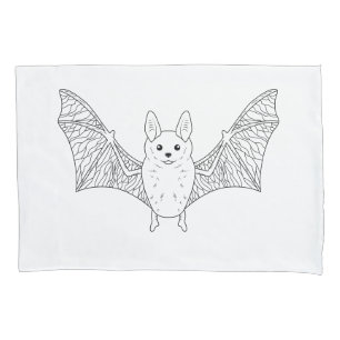 Minimal Bat Line Art With Open Wings Halloween Pillowcase