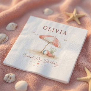 Minimal Beach Day Birthday Napkins Personalised