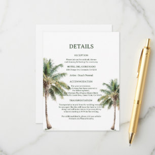 Minimal Beach Palm Trees Wedding Details Card