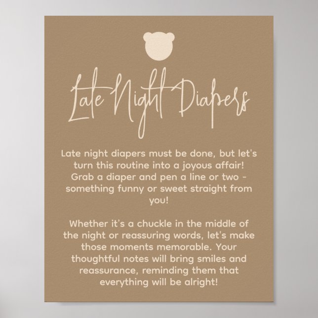 Minimal Bear Baby Shower Late night diaper Game  Poster (Front)