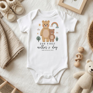 Minimal Bear Mum Baby First Mothers Day Bodysuit