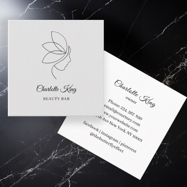 Minimal, Beauty, Logo, Line Art, Salon  Square Business Card (Creator Uploaded)