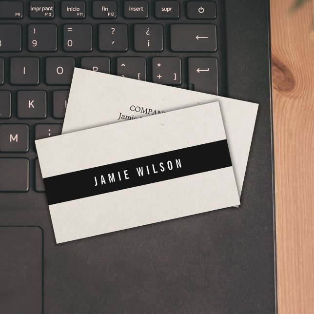 Minimal Beige Black Stripe Consultant Business Card (Creator Uploaded)