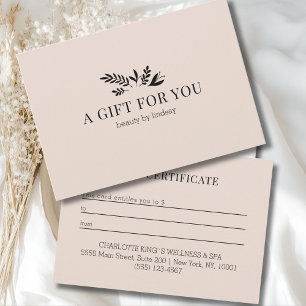 Minimal Beige Botanical Business Gift Certificate