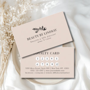 Minimal Beige Botanical Salon Loyalty Business Card