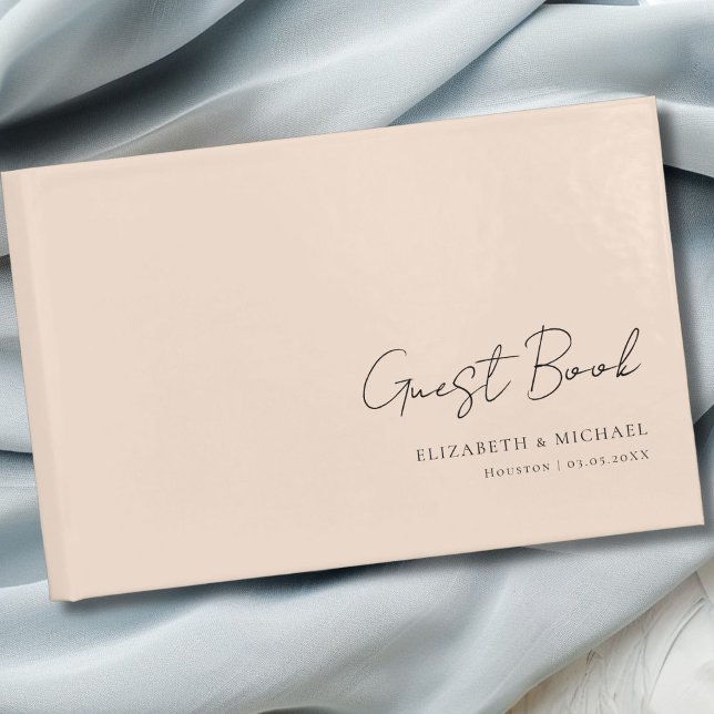 Minimal, Beige-Brown Handwriting Script Wedding  Guest Book (Minimal, Beige-Brown Handwriting Script Wedding Guest Book with your name and date.)