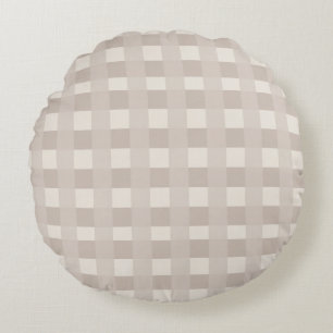 Minimal Beige Checkerboard Design Round Cushion