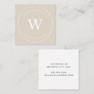 Minimal Beige Circle Business Monogram Branding Square Business Card