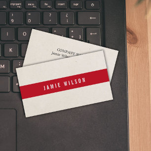 Minimal Beige Deep Red Stripe Consultant Business Card