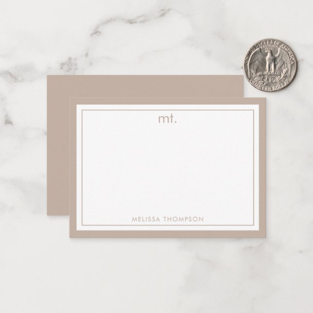 Minimal Beige Double Border Modern Monogram Card (Front/Back In Situ)