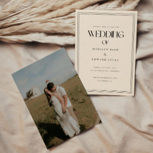 Minimal Beige Ivory Bold Typography Wedding Photo Invitation