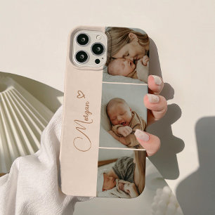Minimal Beige Script 3 Photo Collage iPhone 15 Case