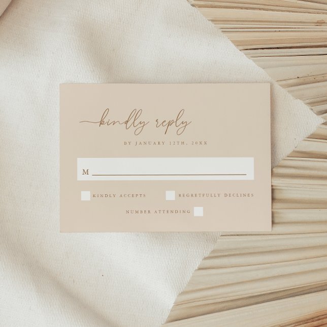 Minimal Beige Script Wedding  RSVP Card (Creator Uploaded)