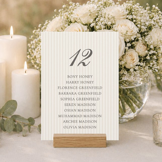 Minimal Beige Striped Wedding Seating Chart Card (Creator Uploaded)