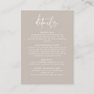 Minimal Beige White Handwritten Script Wedding  Enclosure Card