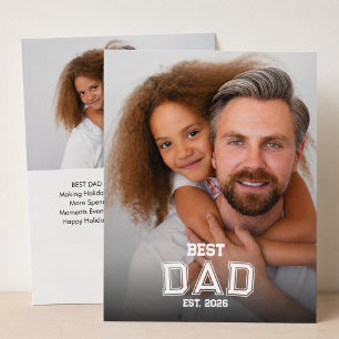 Minimal Best Dad Established Year New Father Photo Holiday Card