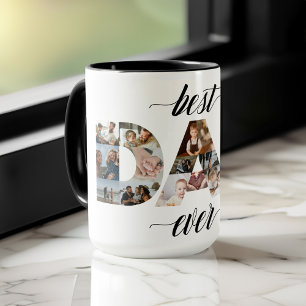 Minimal Best Dad Ever DAD 18 Photo Collage Mug