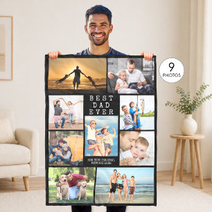 Minimal BEST DAD EVER Photo Collage Personalised Fleece Blanket