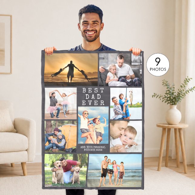 Minimal BEST DAD EVER Photo Collage Personalised Fleece Blanket (Creator Uploaded)