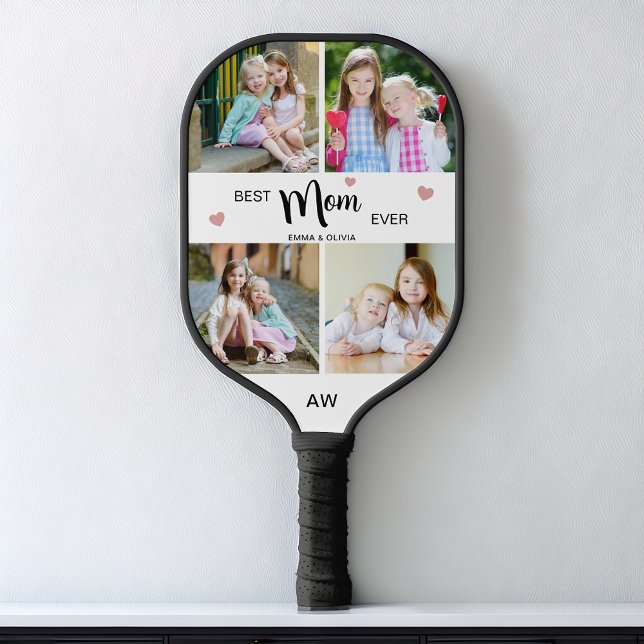 Minimal Best Mum Ever Mothers Day With Initials Pickleball Paddle (Best Mom Ever Mothers Day Gift Custom Photo Pickleball Paddle)